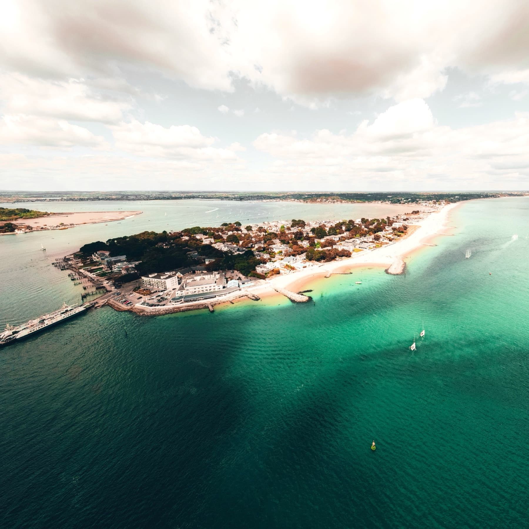 Aerial view across Sandbanks and the Poole peninsula
